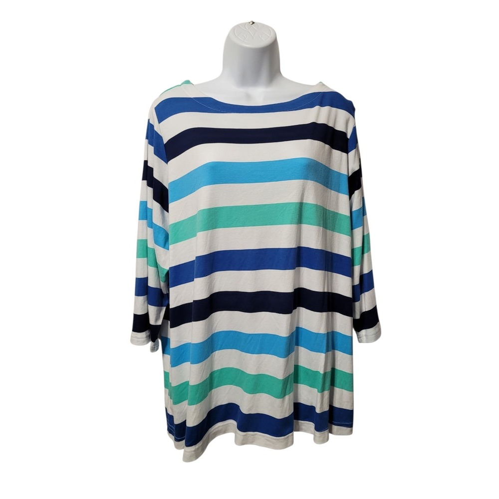 Croft & Barrow Striped Top 3/4 Sleeve Size 2X Stretch Knit 100% Cotton